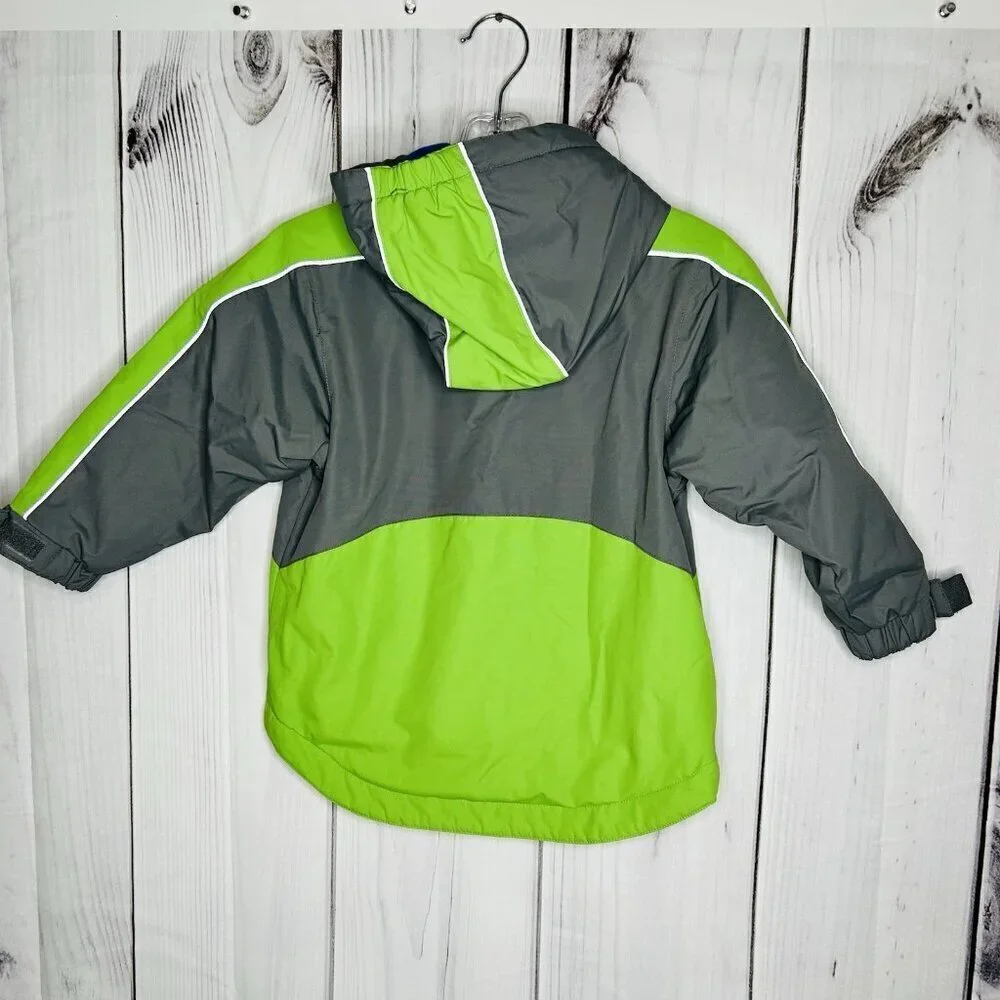Hanna Andersson Sz 100 (4) Boys Green Gray Fleece Lined Hooded Parka Jacket